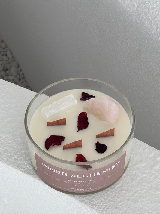Love Spell Candle | Rose Quartz & Selenite | Jasmine & Gardenia | 730g